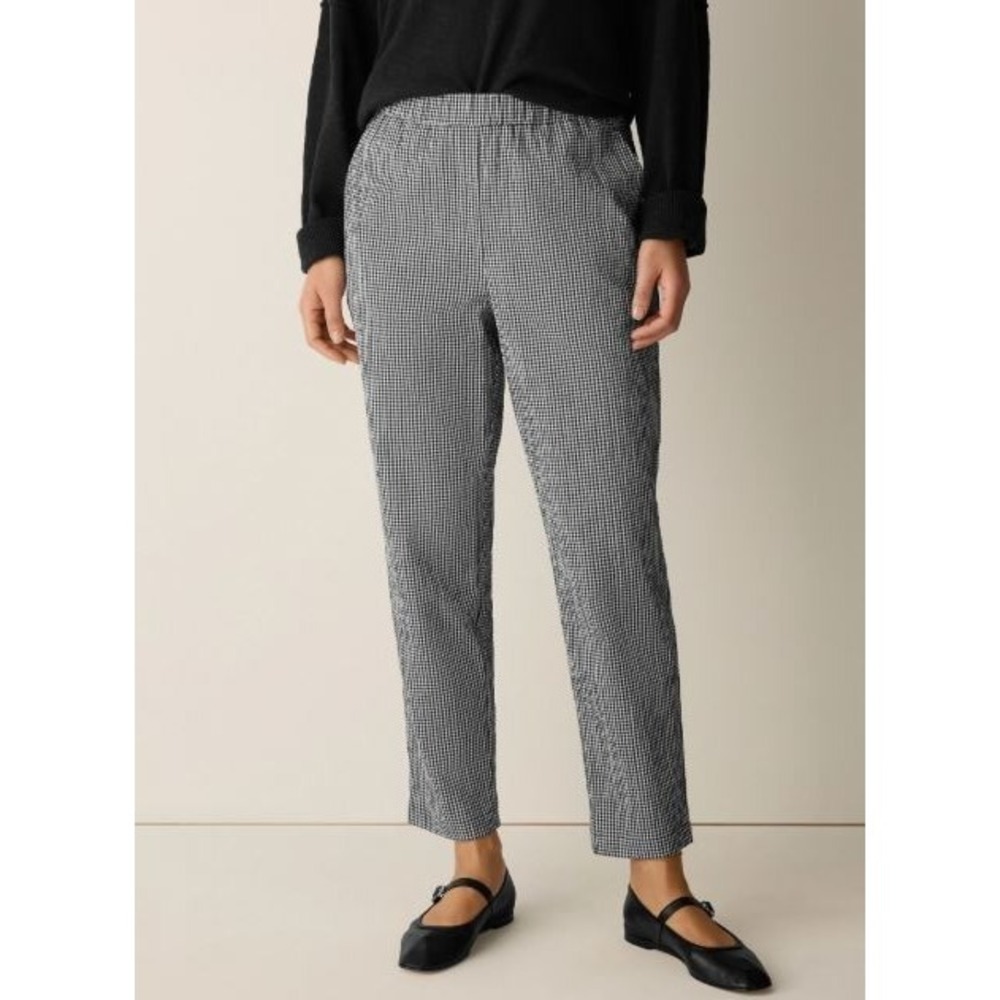 NEW Eileen Fisher Women Organic Cotton Pucker Check Tapered Pant Size PL  NWT